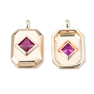Brass Pave Cubic Zirconia Pendants, Cadmium Free & Nickel Free & Lead Free, Real 18K Gold Plated, Octagon, Medium Violet Red, 16x10x4mm, Hole: 1.4mm(KK-N232-467C)