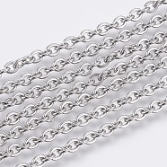3.28 Feet 304 Stainless Steel Cable Chains, Soldered, Flat Oval, Stainless Steel Color, 3x2.5x0.6mm(X-CHS-F006-01E-P)