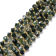 Natural Moss Agate Beads Strands, with Seed Beads, Faceted, Diagonal Cube Beads, 5~6x5~6x4~5mm, Hole: 1mm, about 49~55pcs/strand, 15.35''~15.75''(39~40cm)(G-P463-10)