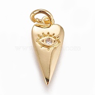 Brass Pendants, with Cubic Zirconia, Heart with Evil Eye, Clear, Golden, 15.5x7x1.5mm, Hole: 3mm(X-KK-L188-05G)