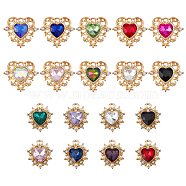 AHADERMAKER 8Pcs Rhinestone Pendants, with Plastic Beads and Alloy Findings, Cadmium Free & Lead Free, Heart, Light Gold, Mixed Color, 17.5~22.5x15~25.5x7~5mm, Hole: 1.4~3x2.5mm(FIND-GA0001-99)