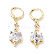 Rack Plating Golden Brass Dangle Leverback Earrings, with Cubic Zirconia for Women, Fox, 37.5x10.5mm(EJEW-A030-02E-G)