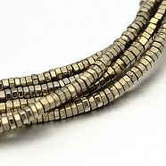 Hexagon Non-magnetic Synthetic Hematite Beads Strands, Imitation Pyrite, Antique Bronze Plated, 2x1mm, Hole: 0.5mm, about 400pcs/strand, 15.7 inch(G-D621-12)