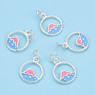 925 Sterling Silver Enamel Charms, with Jump Ring, Volcano, Light Sky Blue, 13x11x1mm, Hole: 3mm(STER-T004-06S-02)