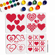 US 1 Set Valentine's Day PET Hollow Out Drawing Painting Stencils, with 1Pc Art Paint Brushes, for DIY Scrapbook, Photo Album, Heart, 300x300mm, 4pcs/set(DIY-MA0003-28)