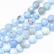Colored Natural Fire Crackle Agate Beads Strings, Faceted Round, Light Sky Blue, 10mm, Hole: 1mm, about 37~38pcs/strand, 14.5~15.3 inch(G-R176-10mm-05)