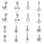 16Pcs 8 Styles Rack Plating Alloy Crystal Rhinestone European Dangle Charms, Large Hole Pendants, Butterfly & Snowflake & Clover, Mixed Shapes, Antique Silver & Platinum, 21.5~31.5mm, Hole: 4.5~5mm, 2pcs/style(FIND-CA0007-73)
