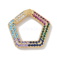 Rack Plating Brass Micro Pave Cubic Zirconia Spring Gate Rings Clasps, Cadmium Free & Lead Free, Long-Lasting Plated, Real 18K Gold Plated, Pentagon, Colorful, 19.5x20x3mm(KK-NH0002-12G-02)