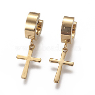 304 Stainless Steel Hoop Earrings, Hypoallergenic Earrings, Dangle Earrings, Cross, Golden, 27mm, Pin: 1mm(X-EJEW-O087-01)