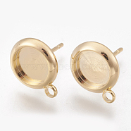 Brass Stud Earring Settings, with Loop, Nickel Free, Real 18K Gold Plated, Tray: 8mm, 13.5x11mm, Hole: 2mm(KK-S345-021G)