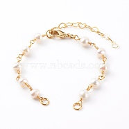 Brass Bracelet Making, with Natural Pearl Beads and Lobster Claw Clasps, White, Golden, 5-1/2~6 inch(14~15.2cm)(AJEW-JB00946)