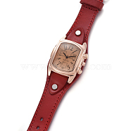 Wristwatch, Quartz Watch, Alloy Watch Head and PU Leather Strap, Dark Red, 9-1/2 inches~9-7/8 inches(24.1~25.1cm), 19~20x3mm, Watch Head: 38x38x16mm(WACH-I017-10E)