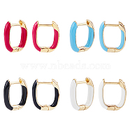 4 Pairs 4 Colors Real 18K Gold Plated Brass Rectangle Hoop Earrings, Mixed Color, 14.5x12x3mm, 1 pair/color(EJEW-FI0003-06)