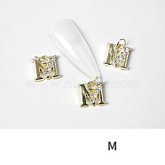 Alloy Rhinestone Cabochons, Nail Art Decoration Accessories, with Jump Ring, Letter, Golden, Letter.M, 11~14x5~12mm(MRMJ-T056-93G-M)