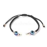 Adjustable Braided Nylon Thread Link Bracelet Making, with Resin Evil Eye, Real 18K Gold Plated Brass Beads & 304 Stainless Steel Jump Rings, Black, 6 inch(15.2cm), Hole: 3mm(AJEW-JB01157-01)