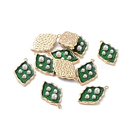 Enamel Pendants, with Brass Findings and Acrylic Pearl, Real 18K Gold Plated, Rhombus, Green, 19.5x12.3x4mm, Hole: 1mm(KK-G377-04A-01)