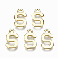 Alloy Charms, Cadmium Free & Nickel Free & Lead Free, Alphabet, Real 16K Gold Plated, Letter.S, 14x8x1mm, Hole: 1.6mm(PALLOY-Q441-025S-NR)