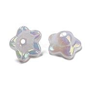 Iridescent Acrylic Bead Caps, AB Color Plated, 5-Petal Flower, Creamy White, 12.5x12.5x6.5mm, Hole: 1.5mm(X-OACR-C021-08I)