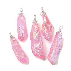 Electroplated Raw Rough Natural Quartz Crystal Big Pendants, Nuggets Charms with Copper Wire Loops, Silver, Pearl Pink, 40~48x13~23x10~20mm, Hole: 4.5~5mm(G-A229-02P-05)