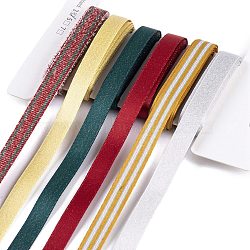 18 Yards 6 Styles Christmas Theme Polyester & Polycotton Ribbons Sets, for Bowknot Making, Gift Wrapping, Mixed Color, 3/8 inch(10~11mm), 3 yards/style(SRIB-A015-01B-05)