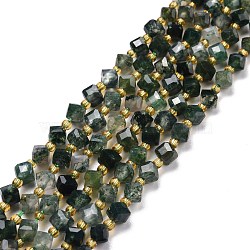 Natural Moss Agate Beads Strands, with Seed Beads, Faceted, Diagonal Cube Beads, 5~6x5~6x4~5mm, Hole: 1mm, about 49~55pcs/strand, 15.35''~15.75''(39~40cm)(G-P463-10)