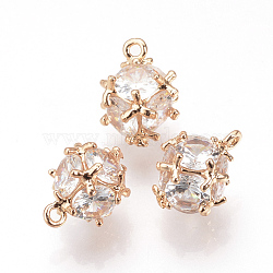 Brass Cubic Zirconia Charms, Cube, Light Gold, 12x9x9mm, Hole: 1mm(ZIRC-T003-20KC)