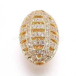 Brass Micro Pave Cubic Zirconia Beads, Sports Beads, Rugby, Clear, Golden, 17x11.5mm, Hole: 1.5mm(ZIRC-F090-02G-A)