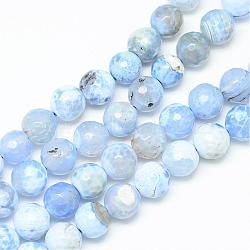 Colored Natural Fire Crackle Agate Beads Strings, Faceted Round, Light Sky Blue, 10mm, Hole: 1mm, about 37~38pcs/strand, 14.5~15.3 inch(G-R176-10mm-05)