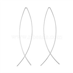 Minimalist Brass Earrings, Handmade Contracted Earrings, Jesus Fish for Easter, Silver Color Plated, 59~60x14mm; Pin: 0.7mm(EJEW-TA0010-01S)