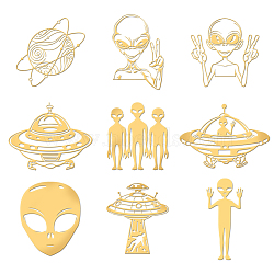 9Pcs Nickel Custom Self-adhesive Picture Stickers, Independence Day Metal Decals, Golden, Extra-Terrestrial, 40x40mm(DIY-WH0450-186)