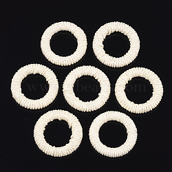 Handmade Woven Linking Rings, Paper Imitation Raffia Covered with Wood, Ring, Antique White, 40~42x7~8mm, Inner Diameter: 24~26mm(X-WOVE-T006-126A)