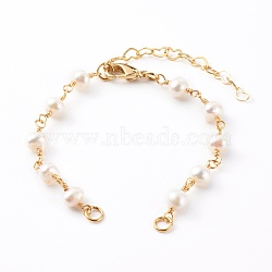 Brass Bracelet Making, with Natural Pearl Beads and Lobster Claw Clasps, White, Golden, 6 inch(15.1cm)(AJEW-JB00946)