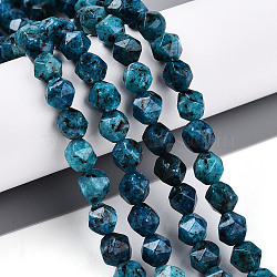 Dyed Natural Sesame Jasper Beads Strands, Faceted, Star Cut Round Beads, Deep Sky Blue, 7~8x6~7.5x6~7.5mm, Hole: 1mm, about 48~49pcs/strand, 14.17~15.35''(36~39cm)(G-T139-8mm-47H)