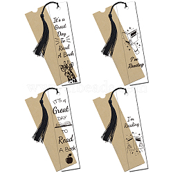 GLOBLELAND 4 Sets Acrylic Bookmark Pendants for Teachers' Day, Rectangle, with Paper Bags and Polyester Tassel Decorations, Black, Bookmark: 120x28mm, 4 styles, 1pc/style, 4pcs/set(DIY-GL0004-26A)