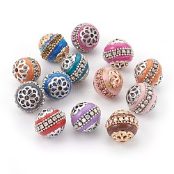 Handmade Indonesia Rhinestone Beads, with Metal Findings, Round, Mixed Color, 15.5~17.5x15.5~17.5mm, Hole: 1.6mm(IPDL-E012-15)