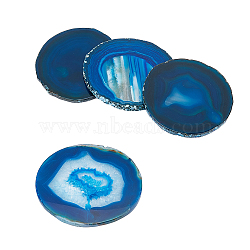 Dyed & Heated Natural Agate Slice Cup Mats, Irregular Flat Round Coaster, Prussian Blue, 98~108x94~98x5.5~6mm(DJEW-WH0043-44B)