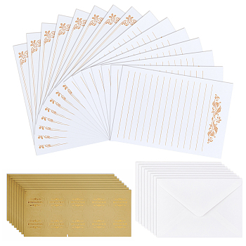 CRASPIRE Gilding Classical Kraft Paper Envelopes with Stickers, and Crown Pattern Letter Paper, Antique White, 135x195x0.5mm, Stickers: 35mm, 30sets