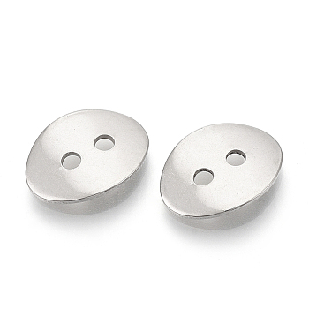 201 Stainless Steel Buttons, 2-Hole, Oval, Stainless Steel Color, 14x11x2mm, Hole: 1.8mm