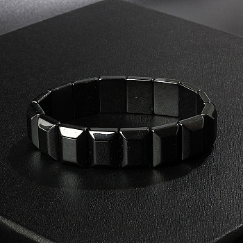 Non-Magnetic Synthetic Hematite Beaded Stretch Bracelets for Men, Rectangle, 5/8x2-1/2 inch(1.45x6.5cm), Inner Diameter: 2-1/8 inch(5.5cm)