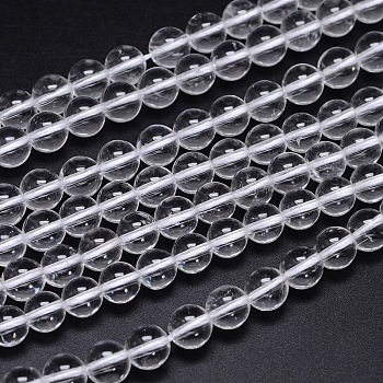 Round Natural Grade A Quartz Crystal Bead Strands, Clear, 8mm, Hole: 1.2mm, about 49pcs/strand, 15.5 inch
