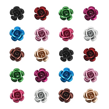 50Pcs 10 Colors Aluminum Beads, Frosted, Long-Lasting Plated, 5-Petal Flower, Mixed Color, 15x9mm, Hole: 1.4mm, 5pcs/color