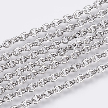 3.28 Feet 304 Stainless Steel Cable Chains, Soldered, Flat Oval, Stainless Steel Color, 3x2.5x0.6mm