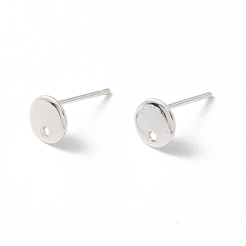201 Stainless Steel Stud Earring Findings, with 316 Surgical Stainless Steel Pins and Hole, Flat Round, 925 Sterling Silver Plated, 6mm, Hole: 1.2mm, Pin: 0.7mm