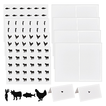 8 Sheets 4 Styles Paper Self Adhesive Cartoon Stickers, for Envelopes, Bubble Mailers and Bags Decor, Carrot & Cattle & Fish & Hen, Black, 6.6x8.1x0.02cm