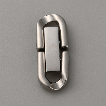 304 Stainless Steel Fold Over Clasps, Oval, Stainless Steel Color, 18x7x3mm, Hole: 2.5x3mm