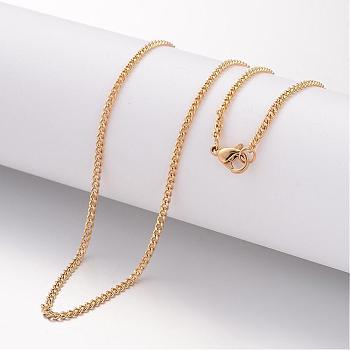Ion Plating(IP) 304 Stainless Steel Necklace, Curb Chains, Faceted, with Lobster Clasps, Golden, 23.6 inch(600mm), 2mm