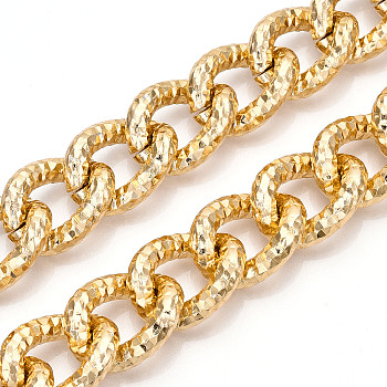 Aluminum Textured Curb Chains, Twist Link Chains, Unwelded, Light Gold, 28.5x22x6mm
