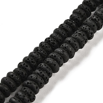 Natural Lava Rock Dyed Beads Strands, Rondelle, Black, 6x3mm, Hole: 1.2mm, about 58pcs/strand, 7.87 inch(20cm)