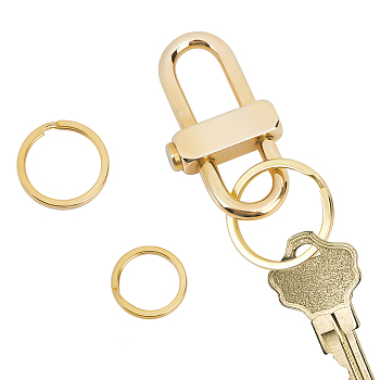 3Pcs 3 Styles Brass Keychain Clasps, Ring, with 1Pc Oval Brass Screw Carabiner Lock Charms, Golden, 20~58x31x2~10mm, Inner Diameter: 16~25.5mm, 1pc/style