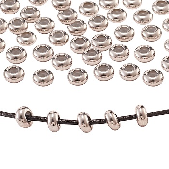 50Pcs 304 Stainless Steel Beads, with Rubber Inside, Slider Beads, Stopper Beads, Rondelle, Stainless Steel Color, 8x3.5mm, Hole: 2mm